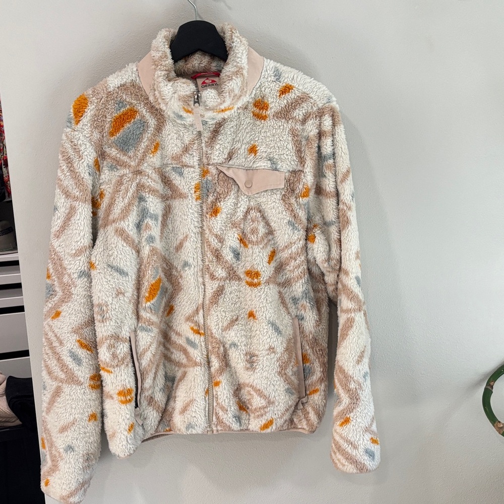 Cream and Orange and blue Teddy Jacket